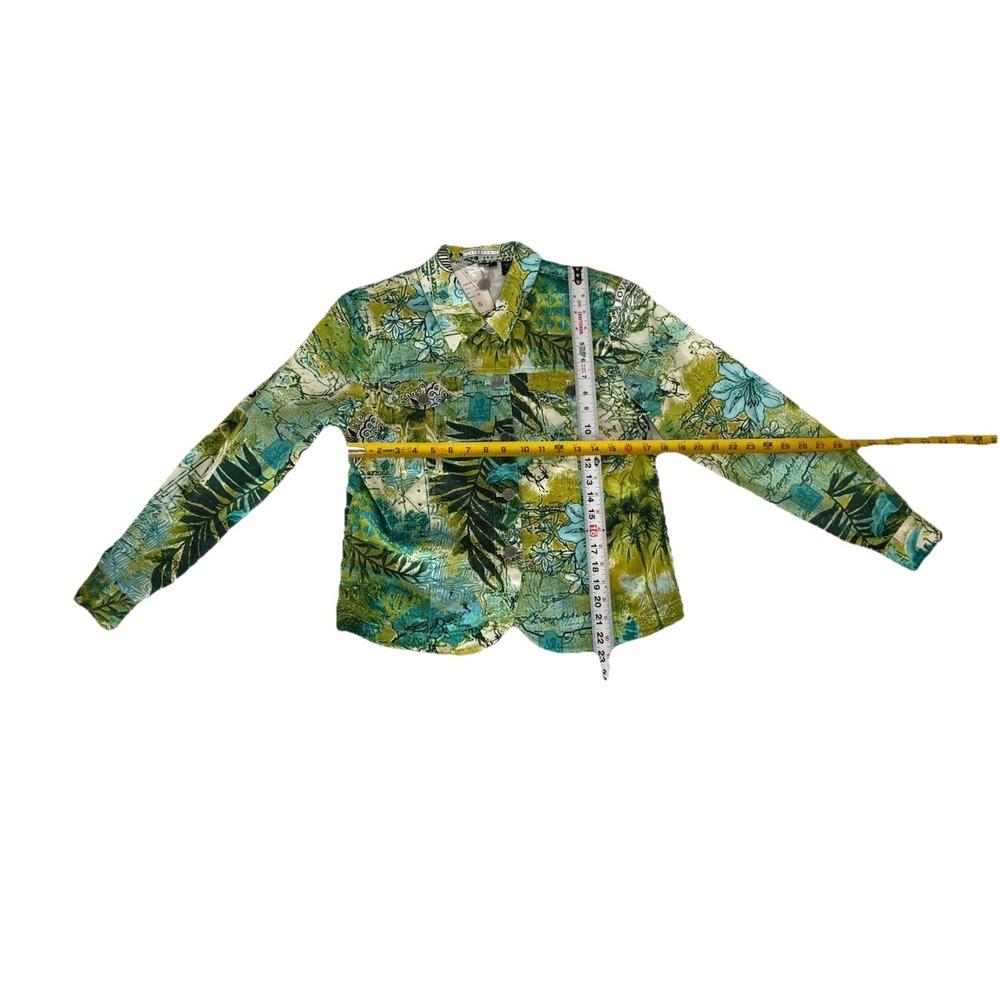 ELCC Women Jacket Stretch Blue, Aqua,Green's World Map Design Blazer Size S NWT - Picture 8 of 10